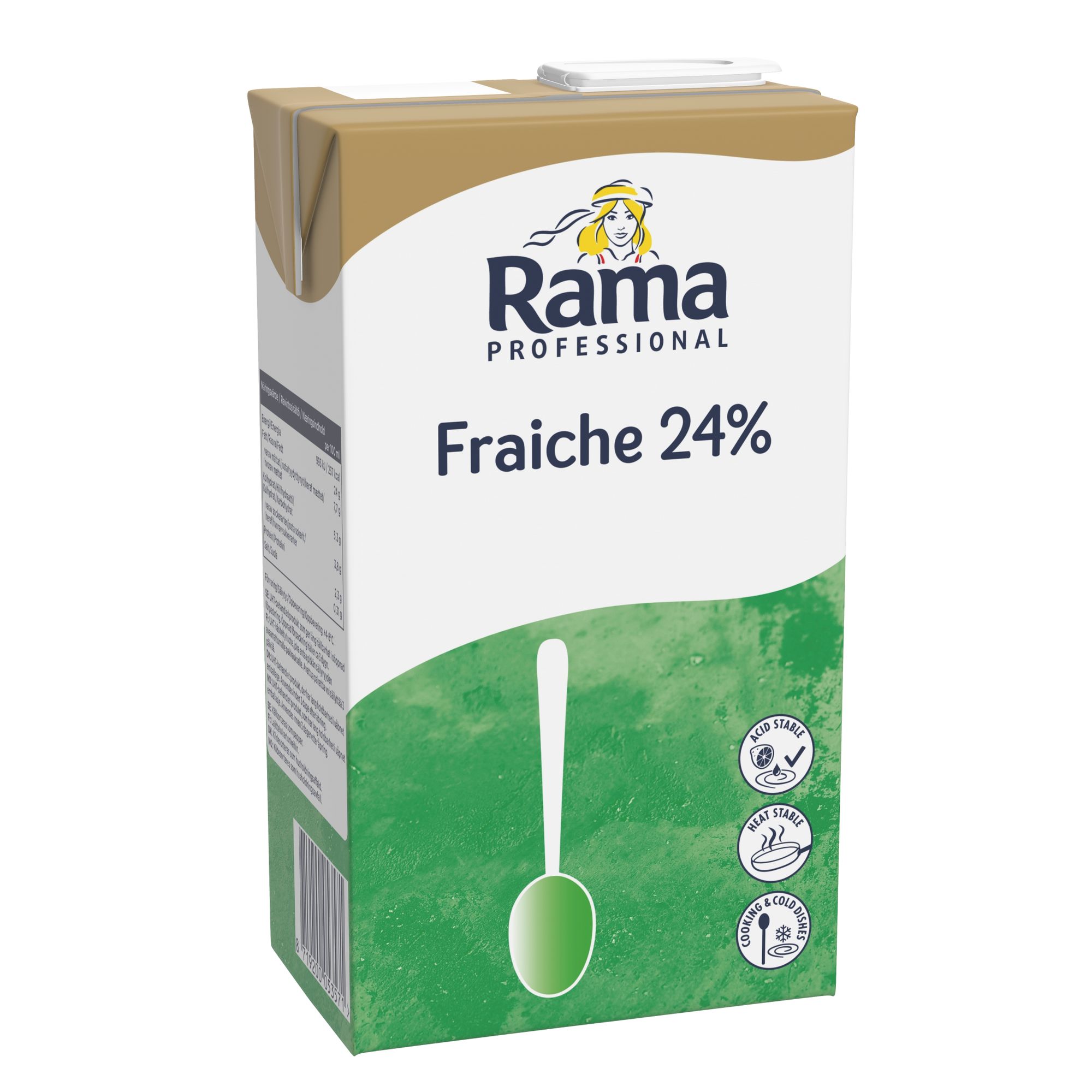 8 x 1 L . Alternativ til creme fraiche. Rama Fraiche har en fyldig og cremet konsistens. Vegetabilsk fedtindhold og kun 24% fedt.