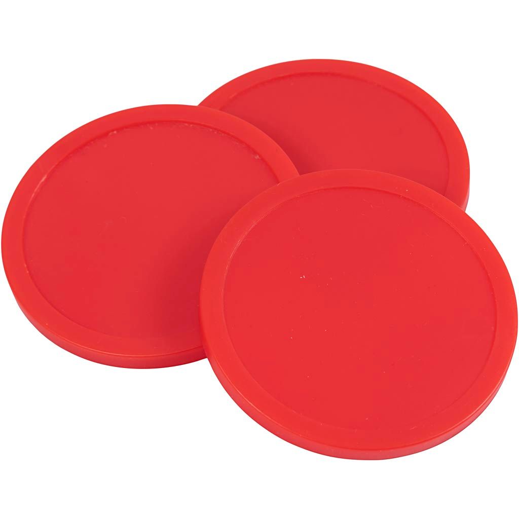 Airhockeypuck, rød, H: 0,5 cm, diam. 7,5 cm, 3 stk./ 1 pk.,